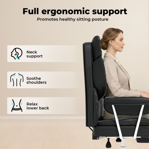 Levede Office Desk Chair Big and Tall for Heavy People with Footrest PU Black