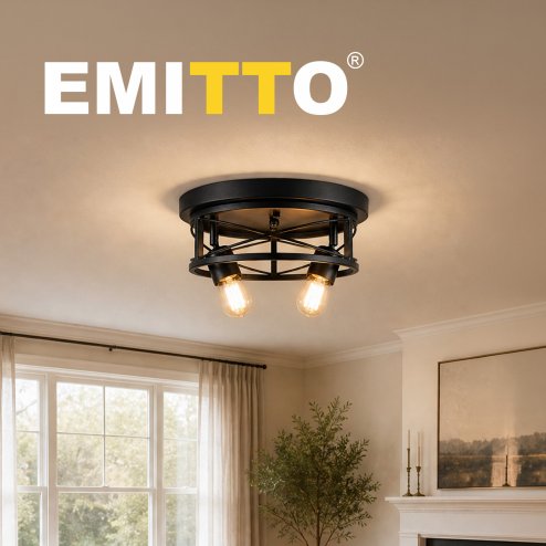 Emitto Ceiling Lights E27 Metal Cage Adjustable Heads Kitchen Fixture Black
