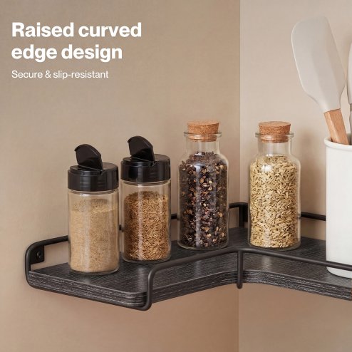 Levede Floating Shelves Set of 2 L-Shaped Corner Shelves Wall Mounted Black