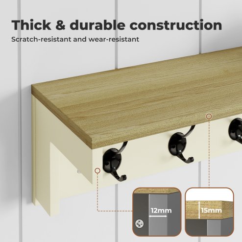 Levede Coat Rack Wall Mounted Shelf 7 Double Hooks Storage Entryway Hallway