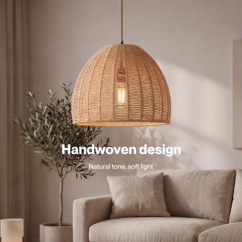 Emitto Ceiling Light Shade Pendant Woven Lampshade Natural Lightshade Easy Fit