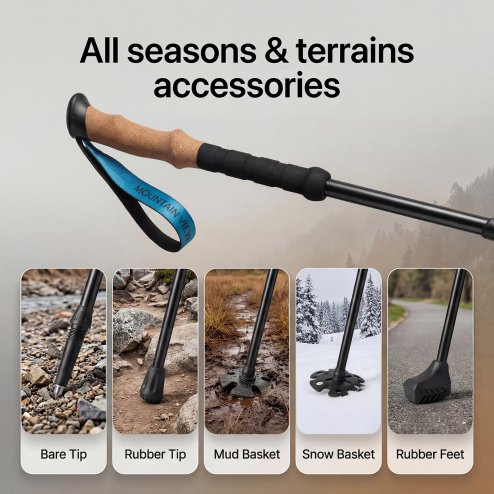 Mountview Trekking Poles Carbon Fibe Lightweight Hiking Sticks 2PC Black