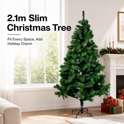 Santaco Christmas Tree 2.1m 797 PVC Tips Metal Base Xmas Decor Indoor Green