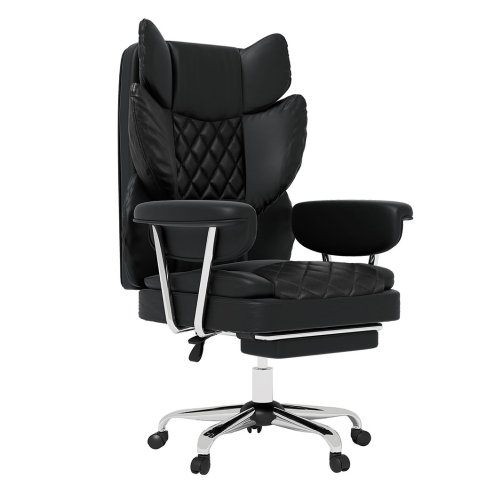 Levede Office Desk Chair Big and Tall for Heavy People with Footrest PU Black