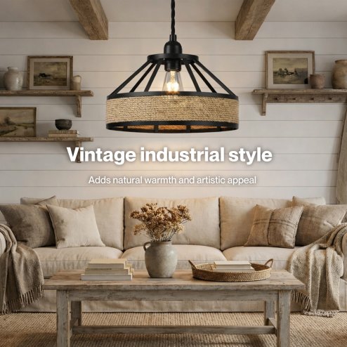 Emitto Modern Ceiling Pendant Light Shade Industrial Hemp Rope Lamp Shade 30cm