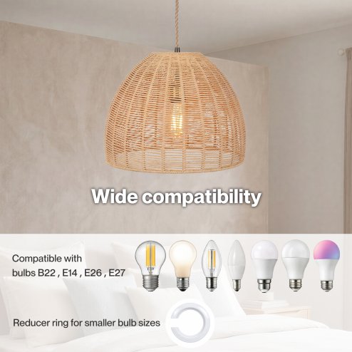 Emitto Ceiling Light Shade Pendant Woven Lampshade Natural Lightshade Easy Fit