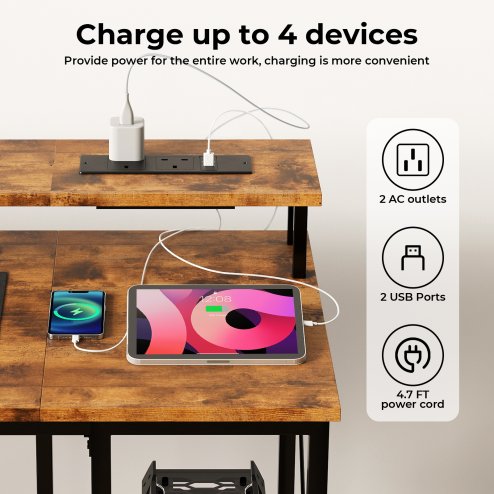 Levede Gaming Desk Computer Table with Monitor Shelf Power Outlets RGB Light