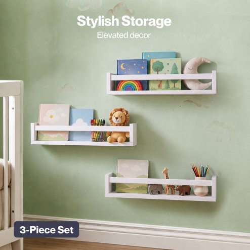 Levede Nursery Book Shelves Kids Wall Floating Shelf White Solid Wood 3 Pack