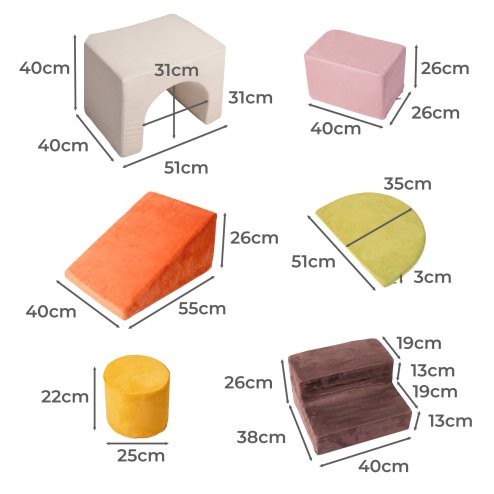 Dekko Soft Play Set Foam Blocks Baby Climbing Blocks Vellum Suede Multi-Colour