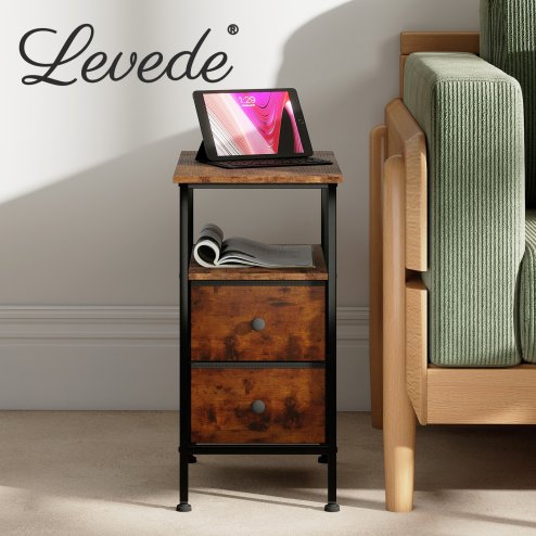 Levede Bedside Table Side Cabinet Storage Nightstand Charging Station 2 Drawers