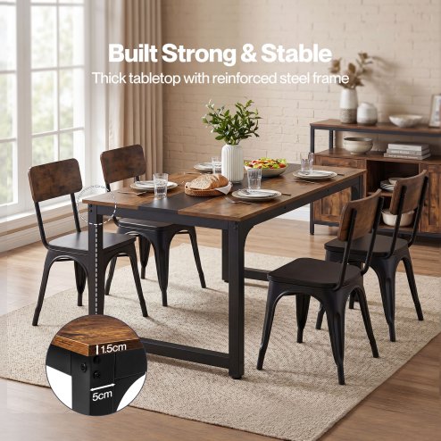 Levede Dining Table 4-6 Seater Retro Kitchen Adjustable Foot for Home Walnut