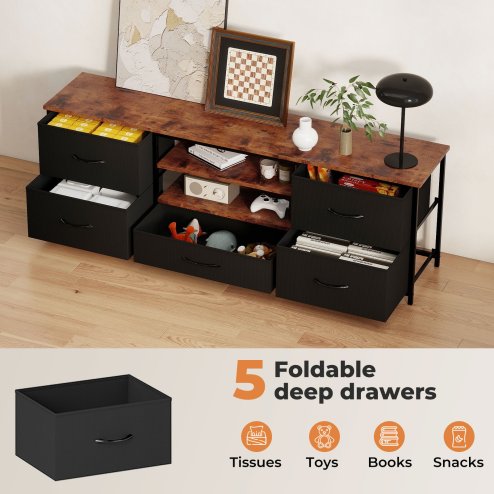 Levede TV Stand Cabinet Entertainment Unit Stand 140cm 5 Drawers Storage Shelves