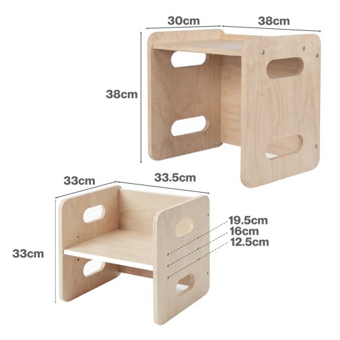 Levede Kids Table And Chair Sets 3-in-1 Adjustable Baby Safe Plywood Light Brown
