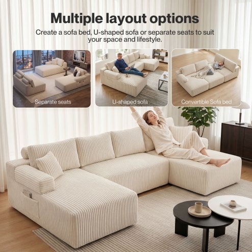 Levede Modular Sectional Sofa Bed 3 Seater U Shaped Convertible Soft Boneless