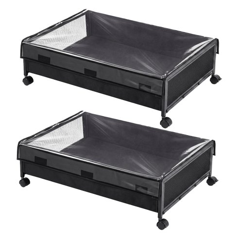 Levede Under Bed Storage Box with Lid Wheels,48L ,Metal Frame,Black Image