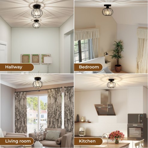 Emitto Crystal Ceiling Light Semi Flush Mount Chandelier Modern Hallway Black