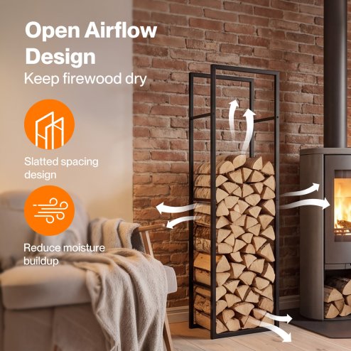 Levede Firewood Rack Steel Outdoor Storage Log Holder Fireplace 40 x 25 x 150cm