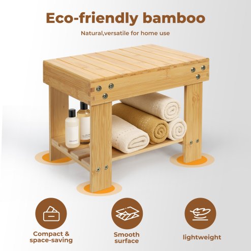 Levede Bamboo Stool Footrest Bathroom 2-Tier Shower Stool Bench Shoe Rack Seat