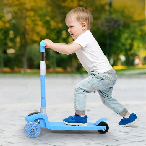 Dekko Foldable Kids Scooter Adjustable Height Flashing LED Music 3 Wheels Blue