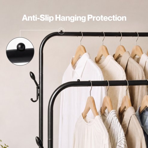 Levede Clothes Rail Heavy Duty 2 Rods Carbon Steel Rack with Shelf Bedroom Black