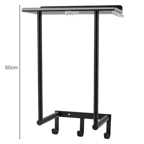 Levede Towel Rack Wall Mounted Shelf Bathroom Storage Holder with Hooks Black