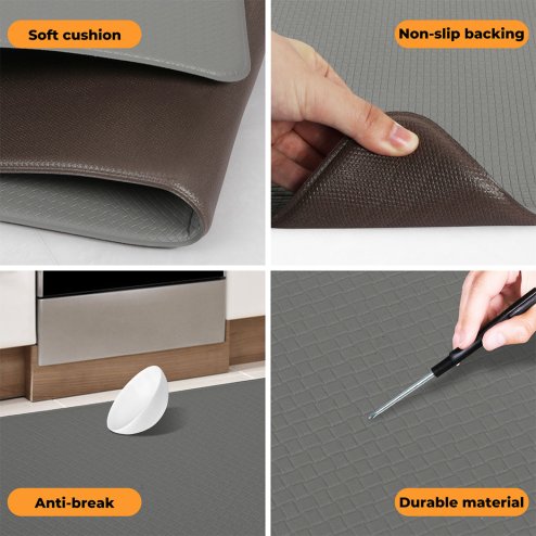 Marlow Kitchen Mat 2Pcs Non Slip Woven Rubber Floor Mat Absorbent Runner Grey