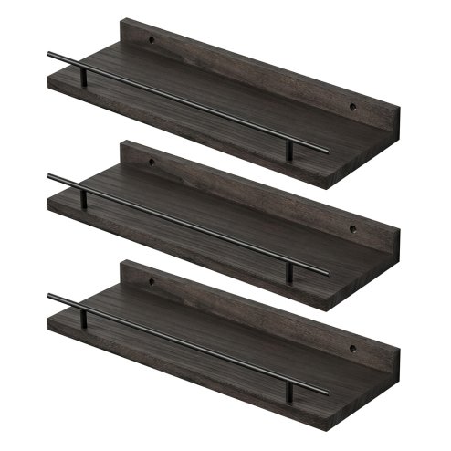 Levede Floating Shelves Set of 3 Wooden Wall Mounted Shelves Storage Black Image