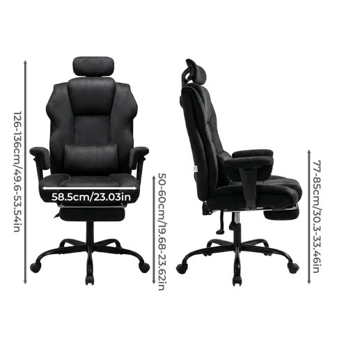 Executive Ergonomic Office Chair Suede Fabric Wide Seat 155?? Recline Footrest