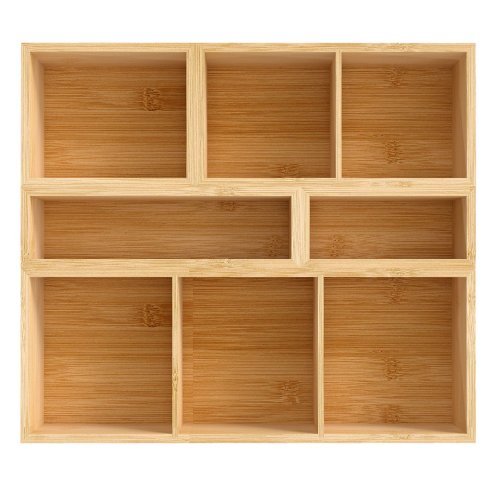 Toque 5 Pcs Bamboo Drawer Organizer Multi-Use Storage Box with Removable Divider