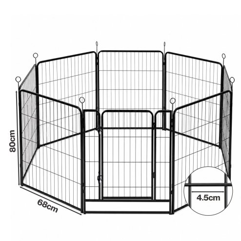 Skylos Dog Pen 8 Panel Steel Playpen Foldable Indoor Outdoor Pet Enclosure Black