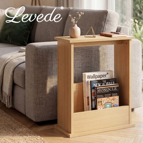 Levede Side Table Slim Storage Magazine Rack Sofa End Table Small Space Oak