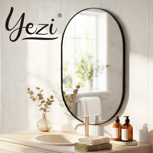 Yezi Wall Mirror 50x70cm Oval Bathroom Bedroom Vanity Make-up Mirror Aluminium