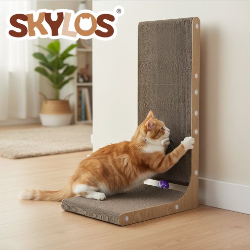Skylos 68cm High L Shaped Cat Scratching Board with Ball Toy Wall Furniture