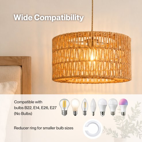 Emitto Lamp Shade Boho Woven Light Shade Durable Easy Fit Living Room Yellow