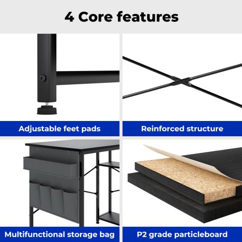 Levede L Shaped Gaming Desk with Storage Bag in Black Colour