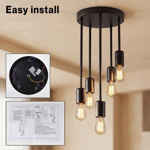 Emitto Ceiling Lights 5 Lights Flush Fitting Pendant Lamp E27 Base Black