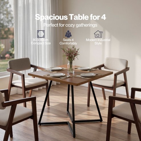 Levede dining table square dining table 80cm 25mm metal frame MDF Walnut