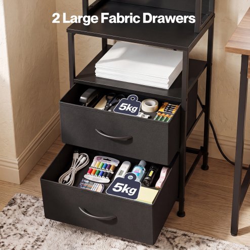 Levede Bedside Table with Charging Station,LED Light 2 Drawers Storage Black