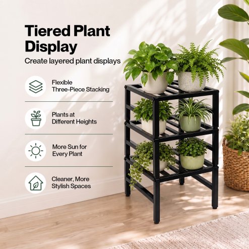 Levede Plant Stand Outdoor 3 Piece Set Carbon Steel Patio Garden Decor Black