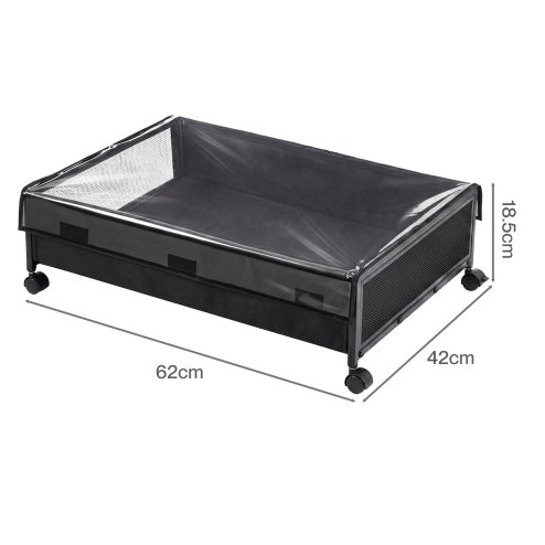 Levede Under Bed Storage Box with Lid Wheels,48L ,Metal Frame,Black