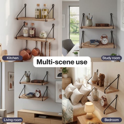 Levede Solid Floating Shelves Wall Mounted Hanging Shelf Set of 2 Rustic 40cm