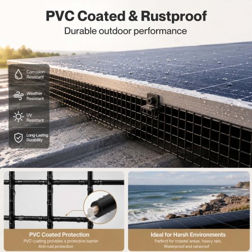 Mountview Solar Panel Bird Mesh PVC Coated Black 30M Roof Guard For Pigeons