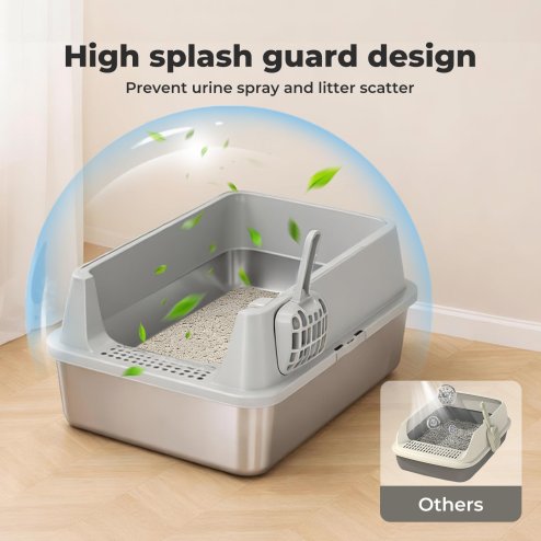 Skylos Stainless Steel Cat Litter Box Semi-Enclosed Easy Cleaning Pet Toilet