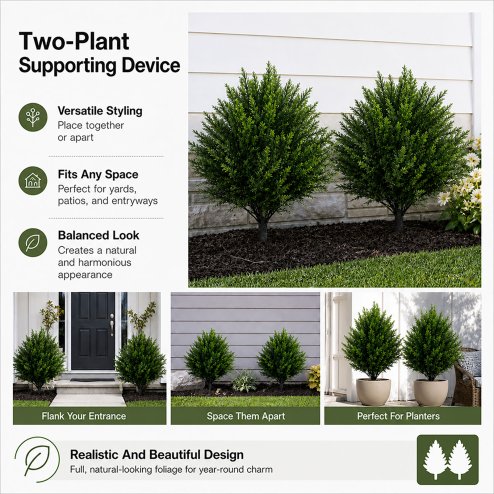 Lambu Artificial Cedar Topiary Balls Set of 2 Ground Spike Patio Garden Green