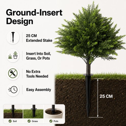 Lambu Artificial Cedar Topiary Balls Set of 2 Ground Spike Patio Garden Green