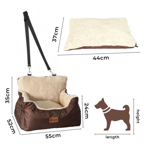 Skylos Dog Car Seat for Small Dogs & Cats Cosy Pet Travel Bed with Safety Leash