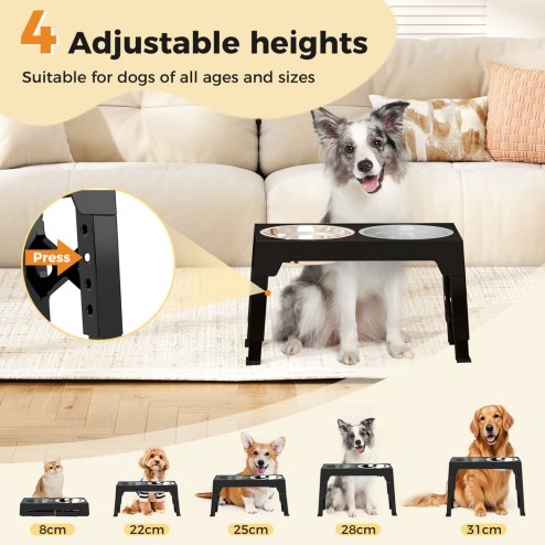 Skylos Elevated Dog Bowls 2 Stainless Steel Bowls and 1 Slow Feeder Bowl