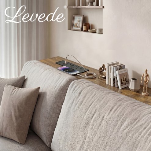 Levede Console Table Slim Height Adjustable with Outlets for Entryway Sofa Black
