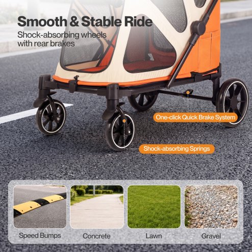 Skylos Dog Pram Stroller Foldable Pet Pushchair with Brake Suspension Orange