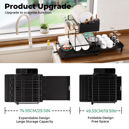 Toque Expandable Dish Drainer Rack 2 Tier Cutlery Plate Holder with Drip Tray